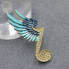 Winged Rhinestone Musical Note Brooch