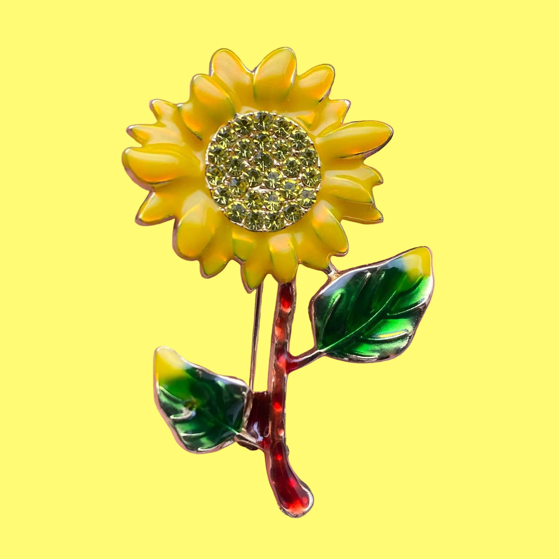 Rhinestone Enamel Sunflower Brooch