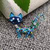 Enamel Funny Bow Cat Brooch: Blue