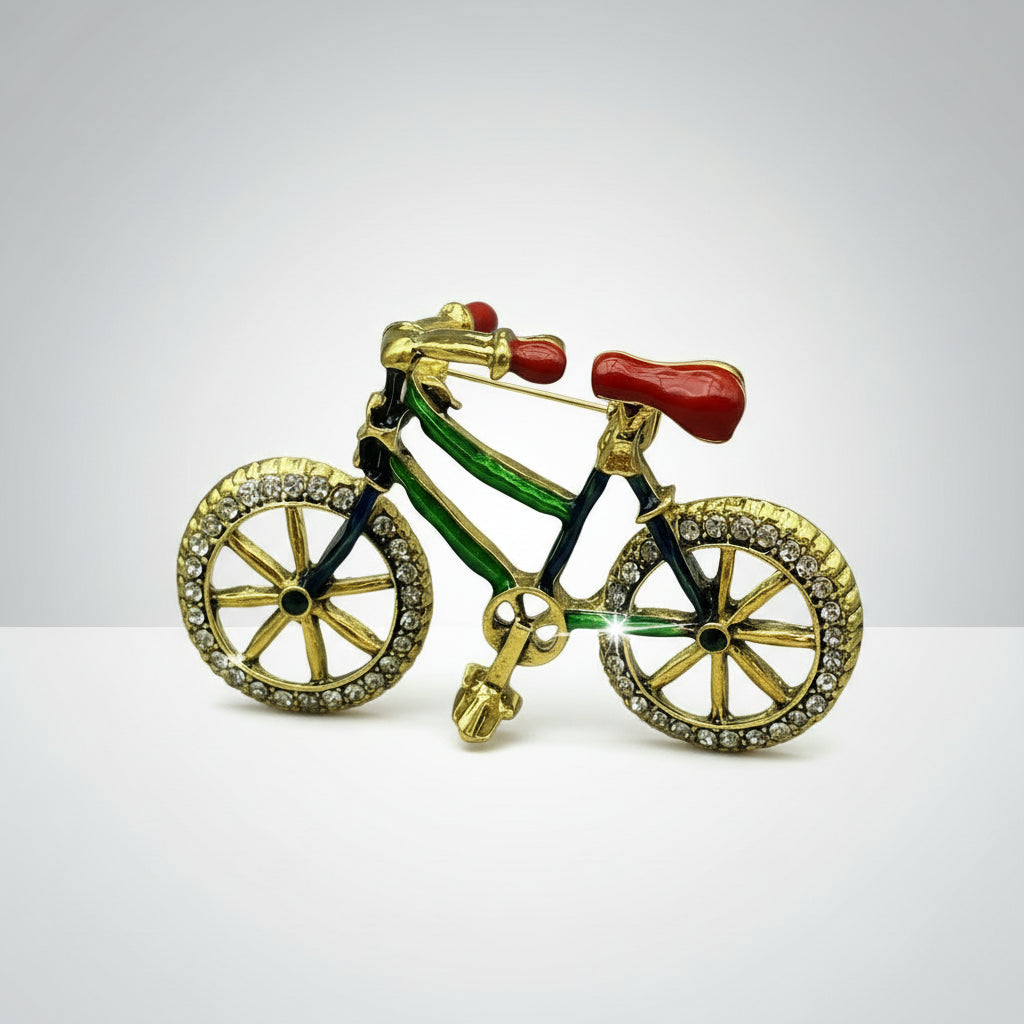 Enamel with Rhinestone Bicycle Brooch