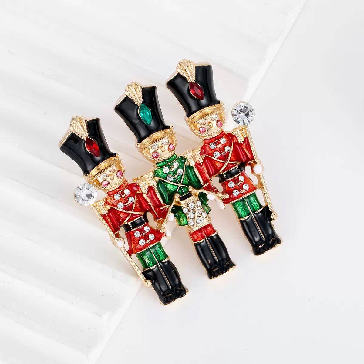 Multicolor Three Soldiers Rhinestone Brooch