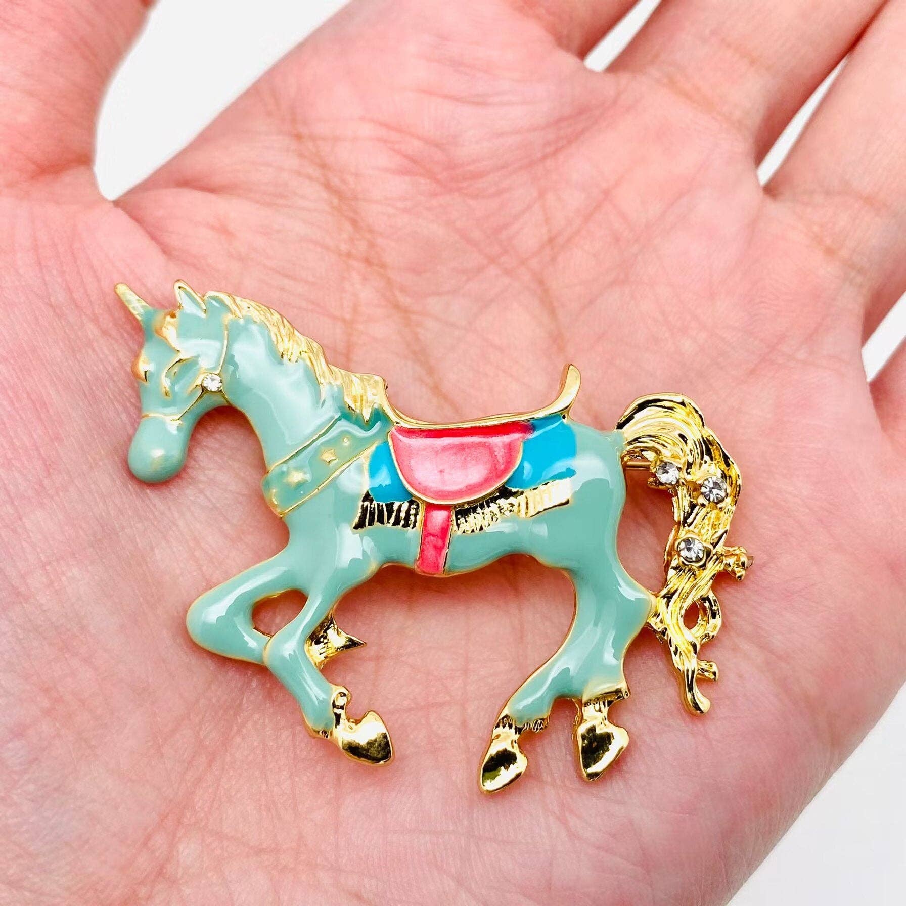 Enamel Unicorn Horse Brooch
