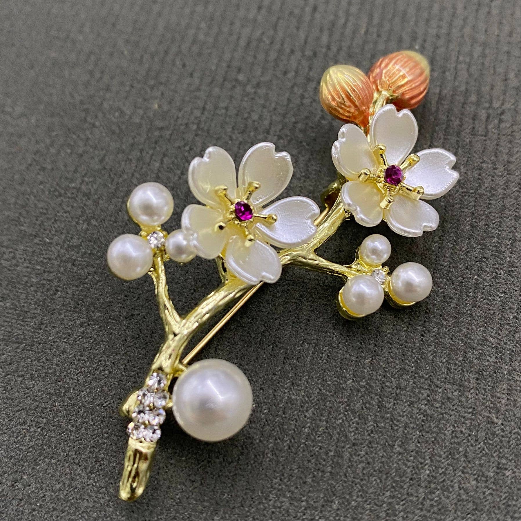 White Plum Blossom Flower Brooch