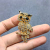 Rhinestone Owl Brooch: Blue