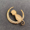 Cat On The Moon Rhinestone Brooch