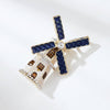 Enamel Lighthouse Windmill Rhinestone Brooch