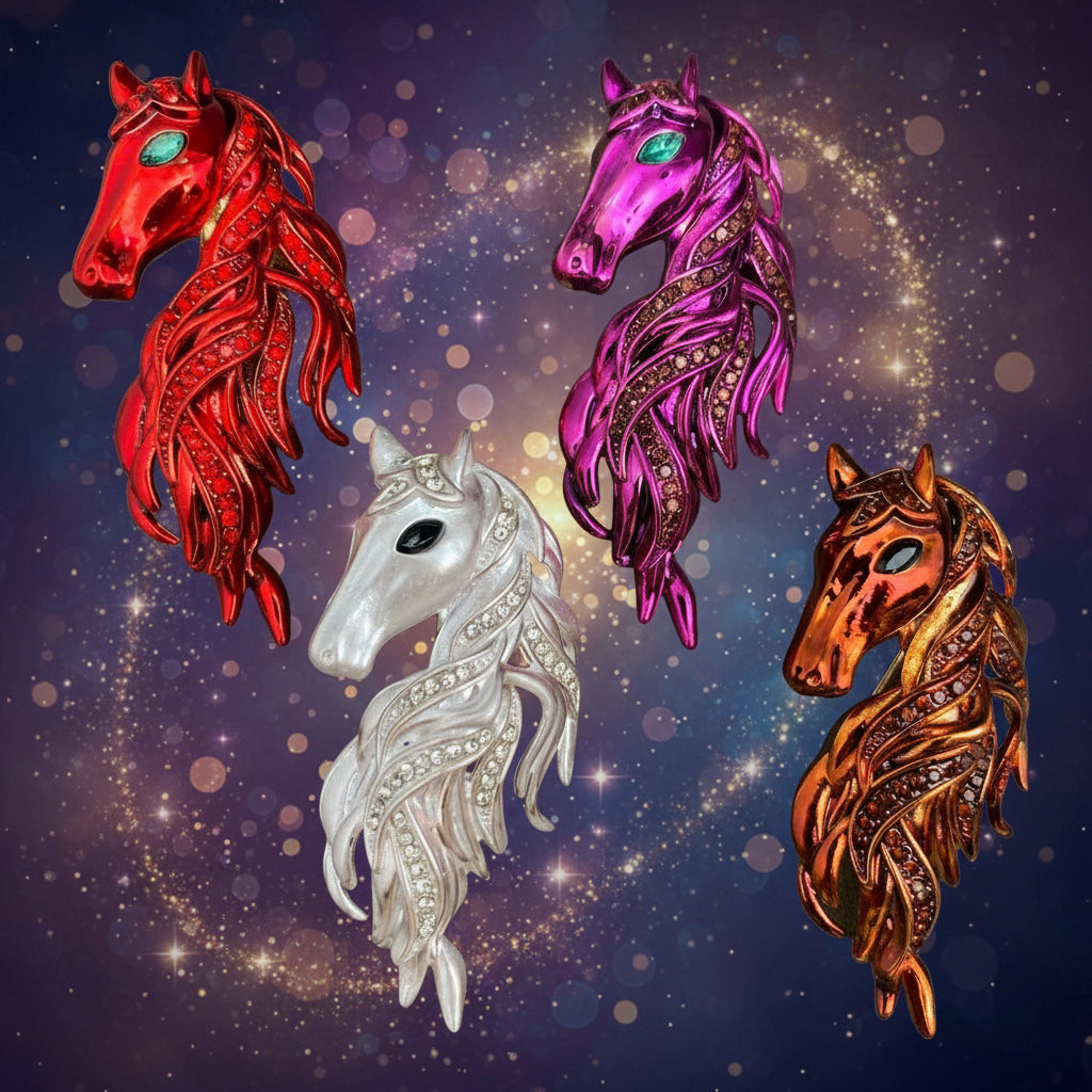 Rhinestone Enamel Horse Head Brooch