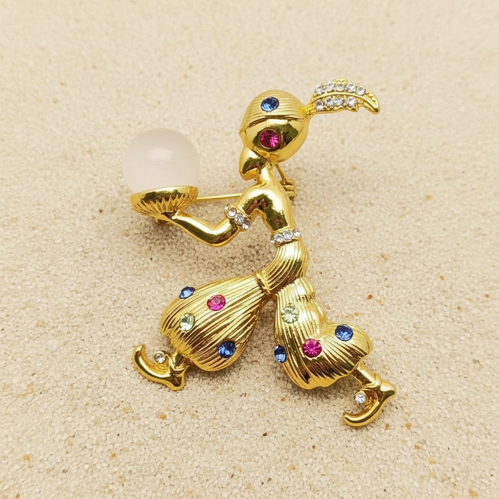 Inlaid Rhinestone Golden Arabesque Brooch