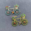 Enamel Flower Rhinestone Bicycle Brooch: Blue