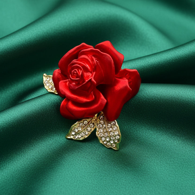 Red Rose Flower Brooch