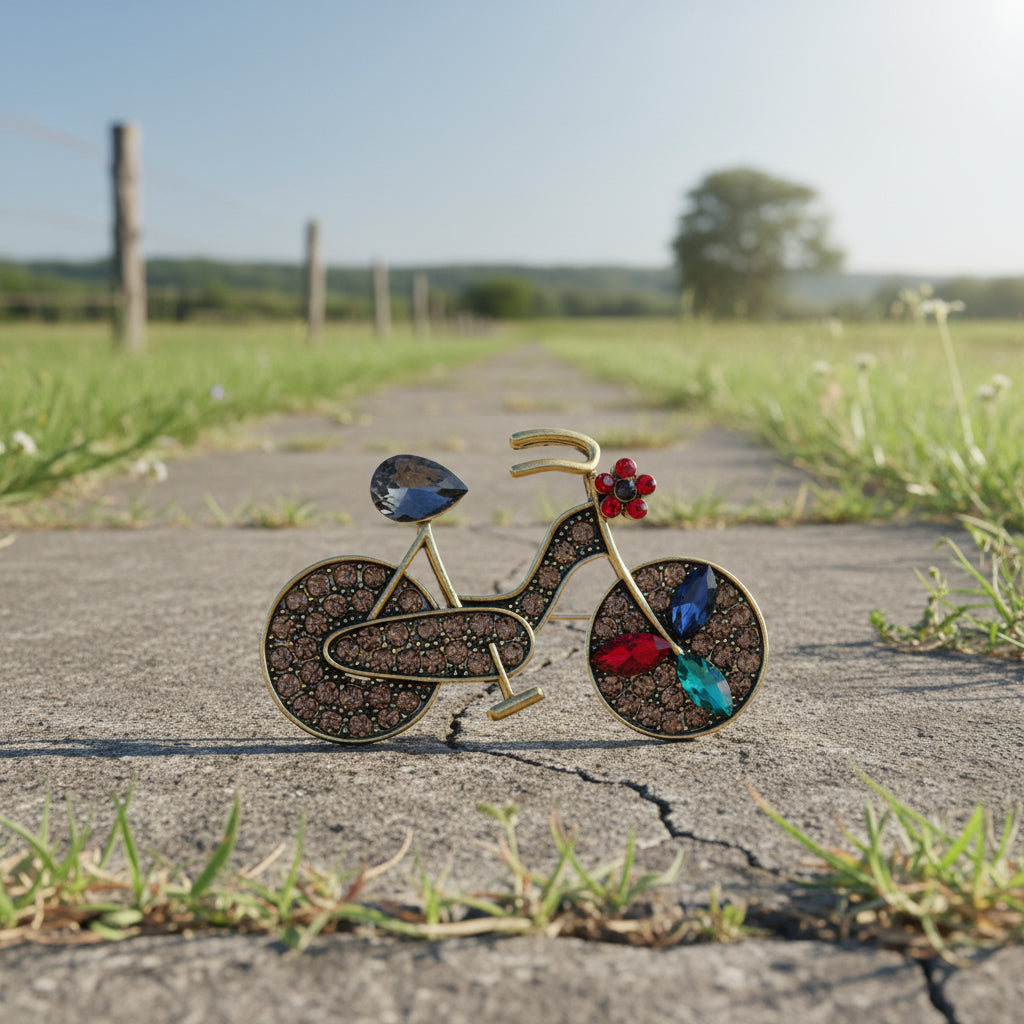 Gold Multi Rhinestone Bicycle Brooch