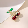 Gold Dipped Red Cherry Rhinestone Brooch