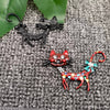 Enamel Funny Bow Cat Brooch: Red