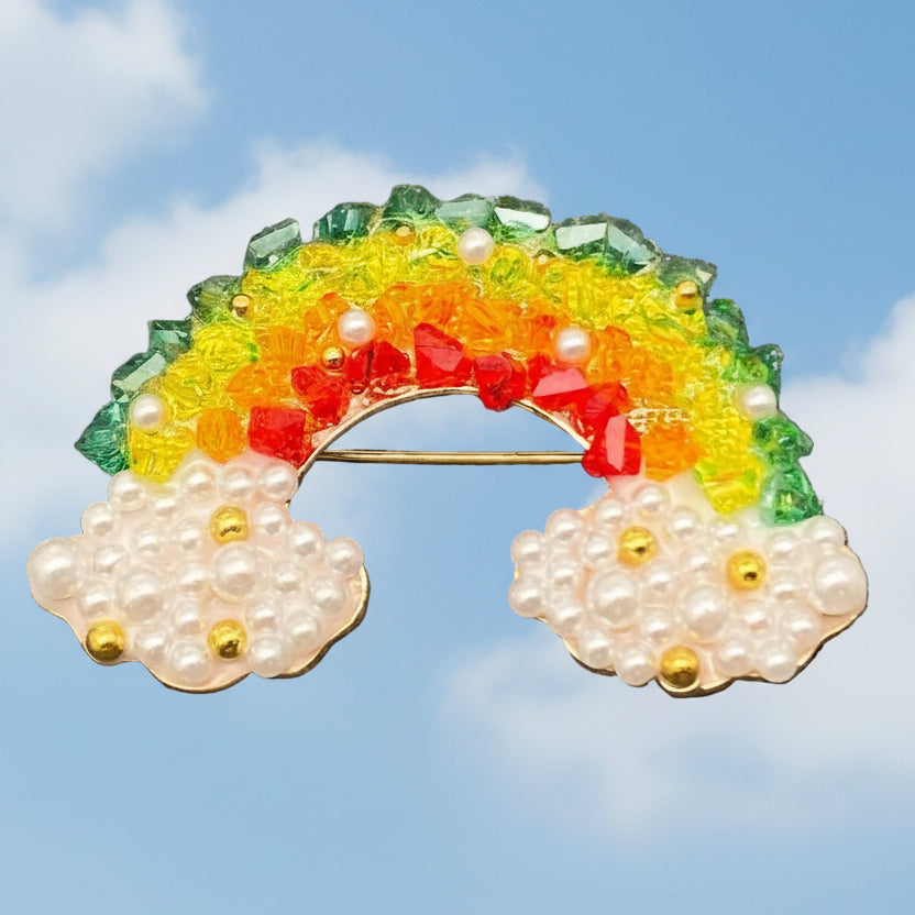 Crushed Rhinestone Rainbow Brooch