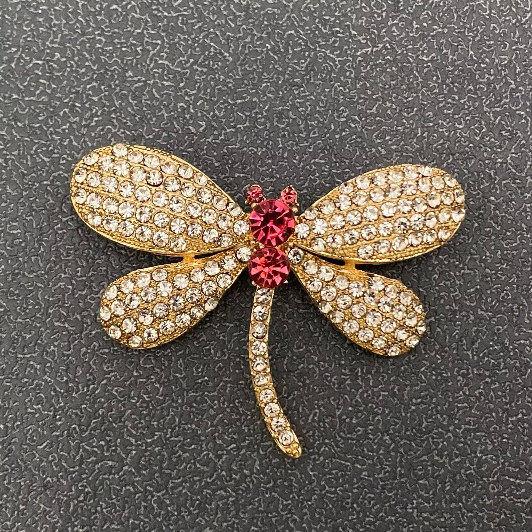 Rhinestone Dragonfly Brooch Clothes Pin: Red
