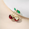 Gold Dipped Red Cherry Rhinestone Brooch
