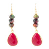 Jeweled Multicolor Tiger's Eye and Pink Agate Golden Drop Earrings