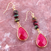 Jeweled Multicolor Tiger's Eye and Pink Agate Golden Drop Earrings