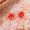 Orange Coral Rose Post Stud Earrings